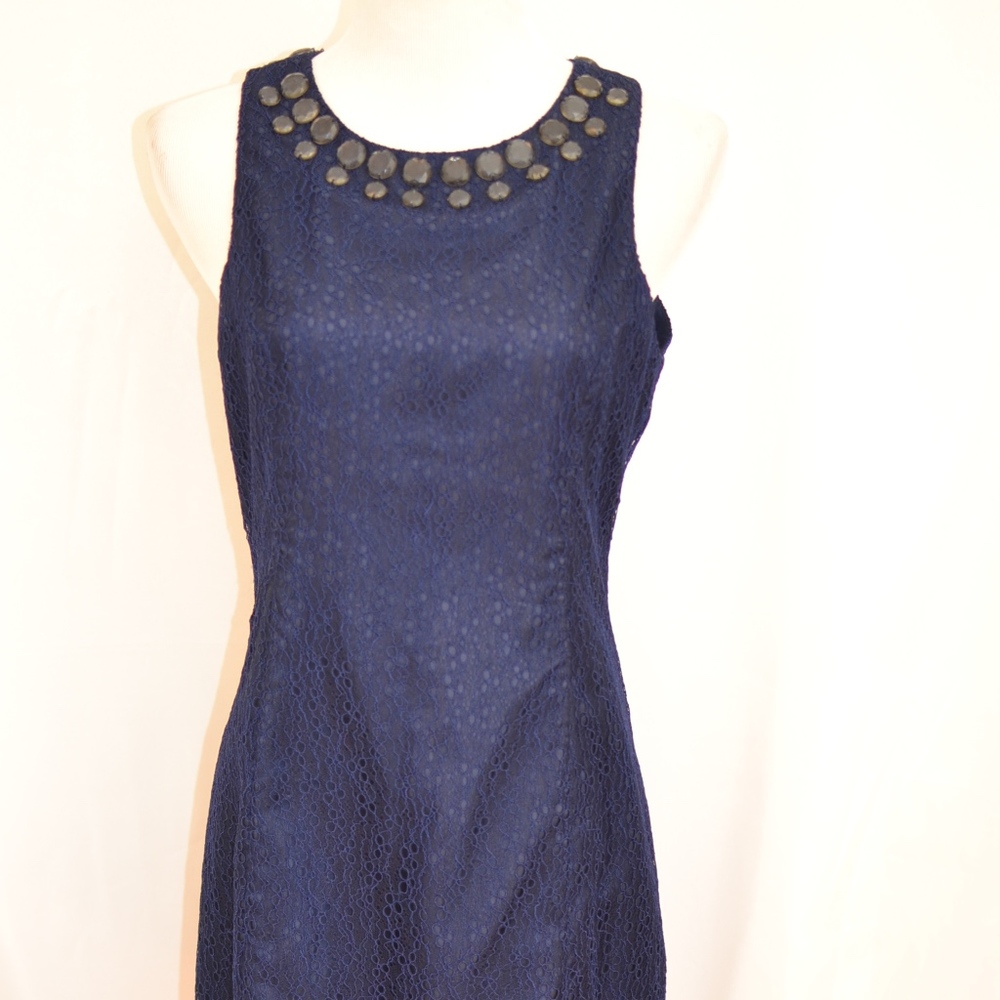 NWT Trina Turk Navy Blue Lace Sheath Dress 8